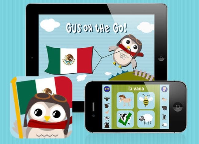 Screen shots of the Gus on the Go language learning apps