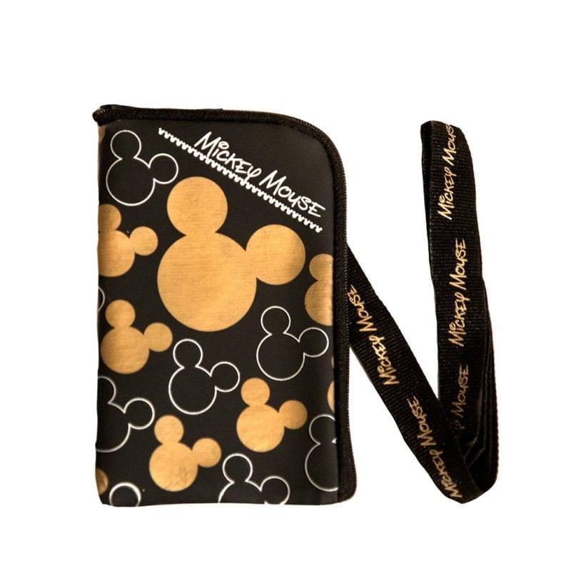 Disney Mickey Mouse Black Gold Lanyard with Cell Phone Case or Coin Purse