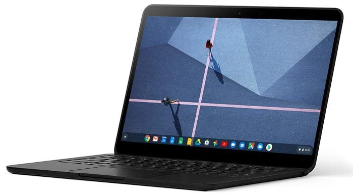 Google Pixelbook Go laptop open to show screen and keyboard