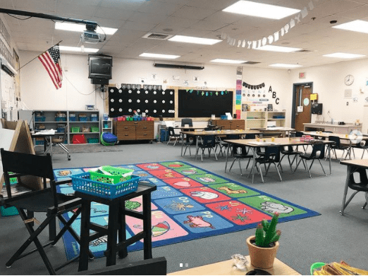 Large kindergarten class space with seating