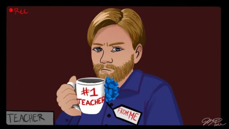 Remote teacher with #1 Teacher mug and From: Me tag