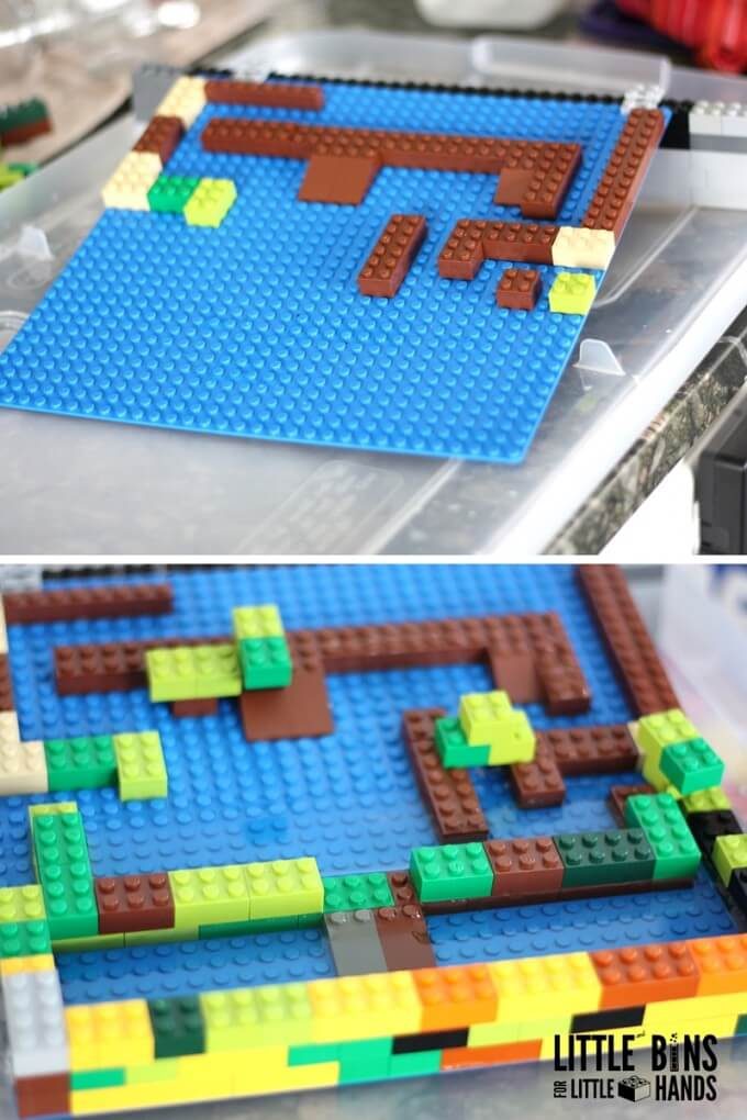 lego bricks put together to make a dam 