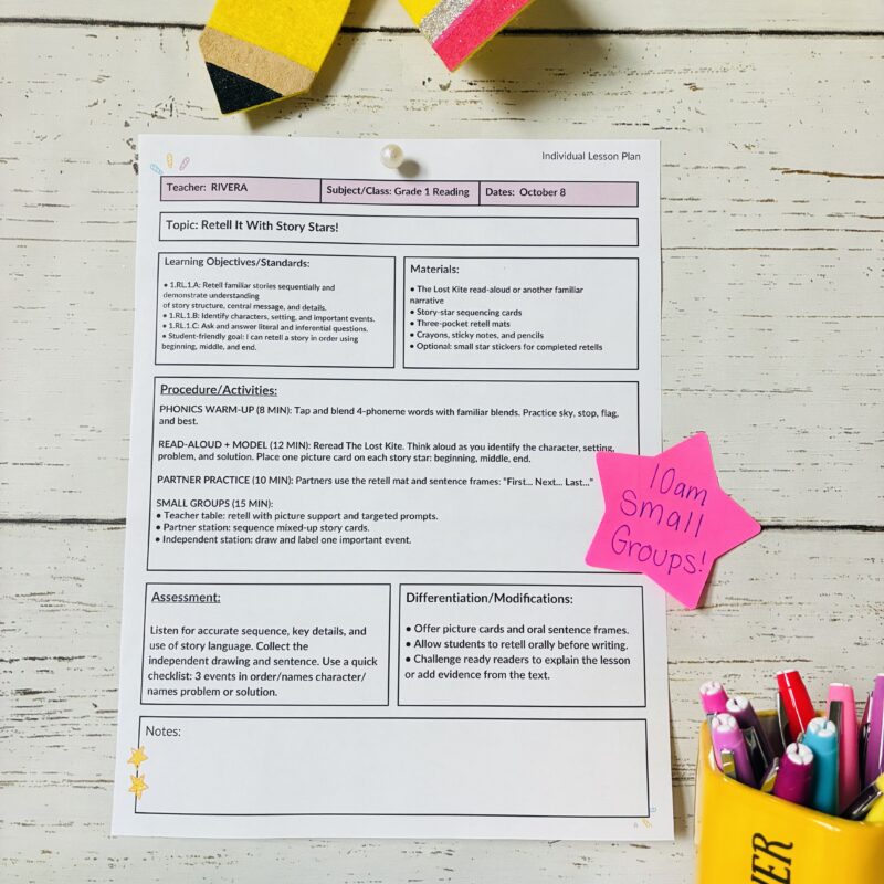 Individual lesson plan template for elementary school