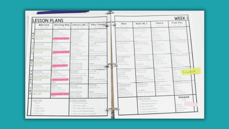 Open lesson plan binder to show lesson plan examples