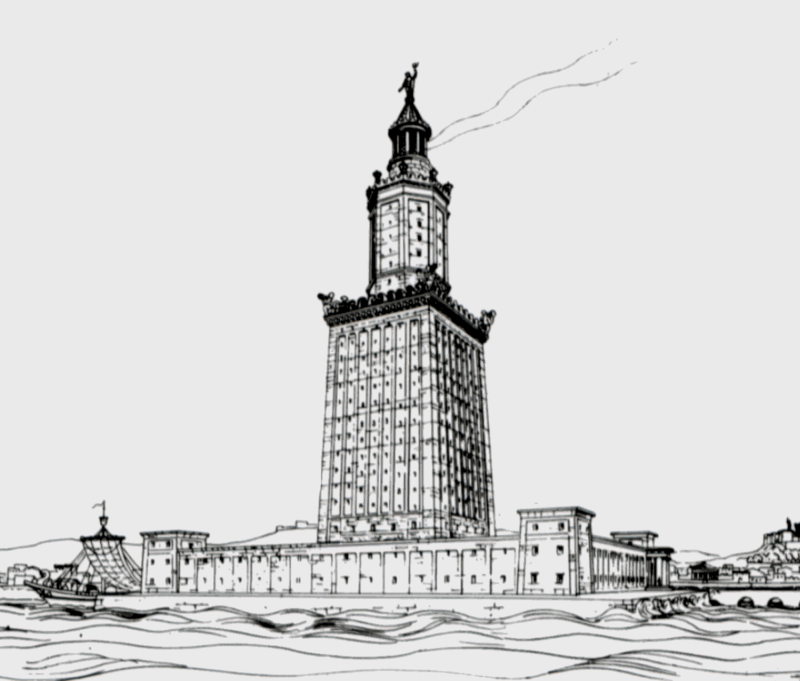 drawing of the lighthouse of alexandria a wonder of the world