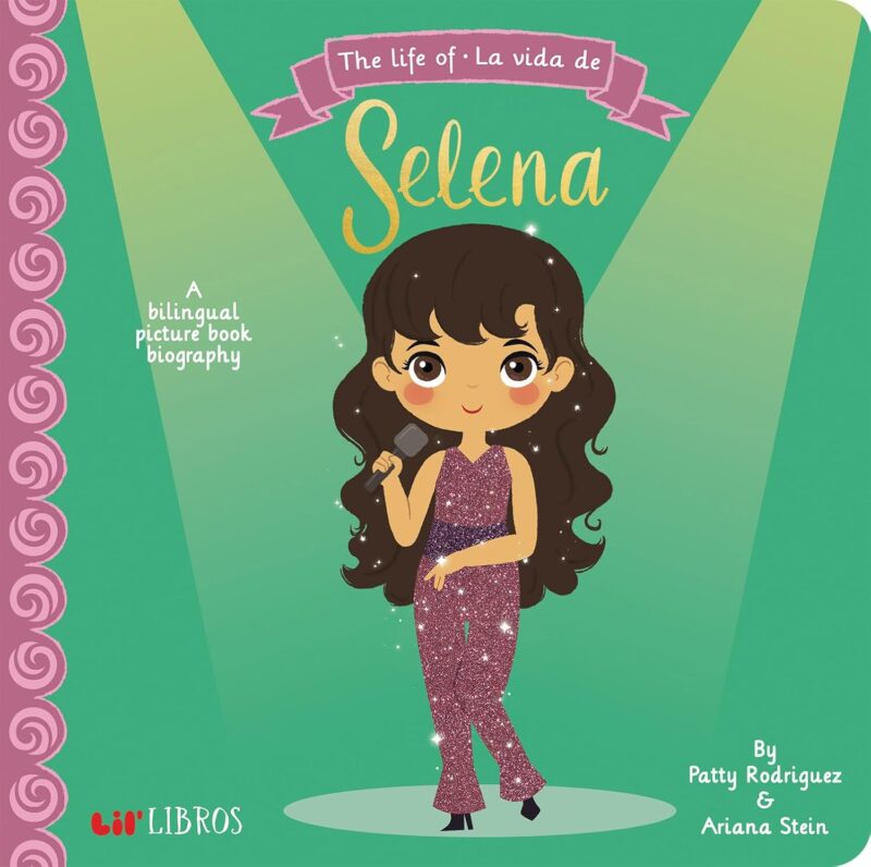 Selena board book on top of computer keyboard for Hispanic Heritage Month