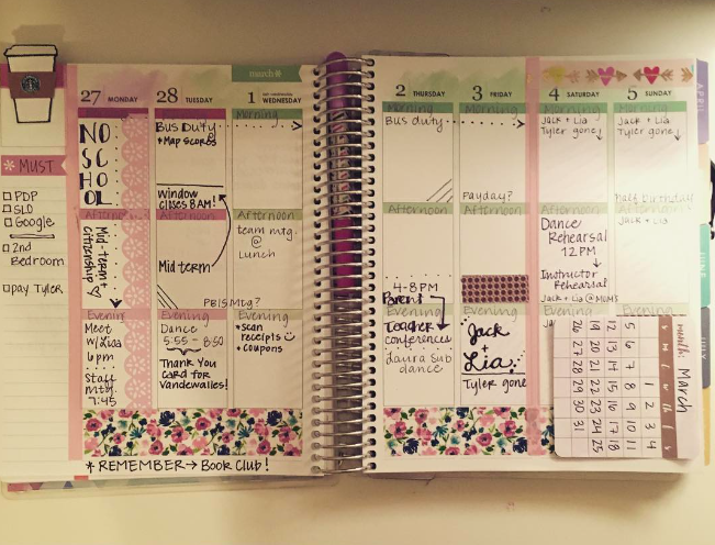 A meticulously organized teacher planner with detailed notes