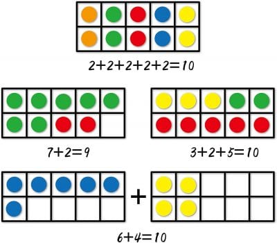 Math game with colored tiles.