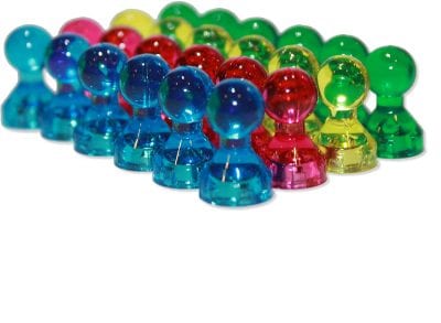Colored acrylic push pin magnets.