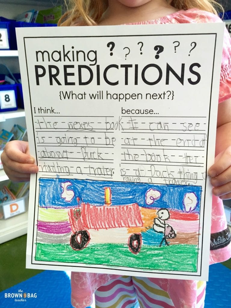 Student worksheet on making predictions wiht colorful illustration