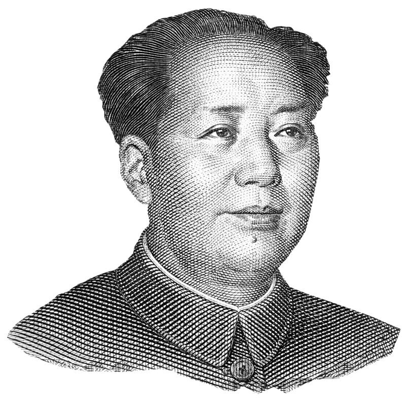 Portrait of Mao Zedong macro isolated on white background