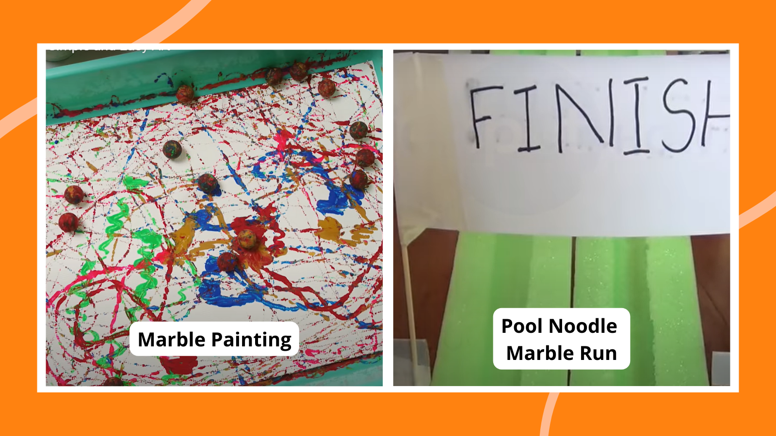Examples of marble games including marble painting and pool noodle marble run.