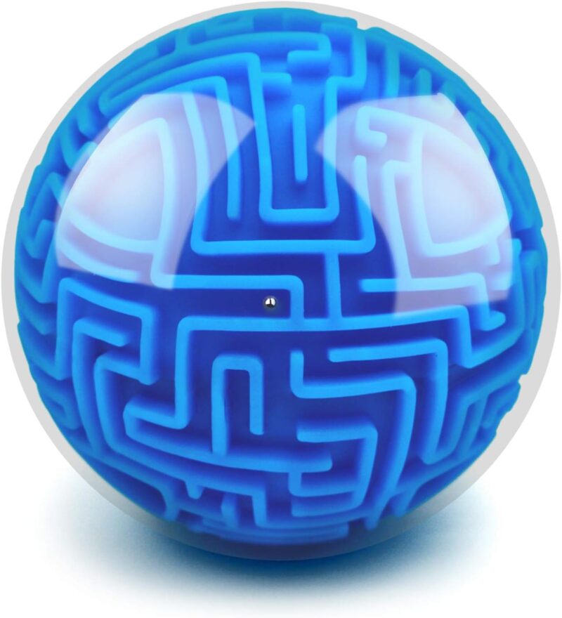 A blue 3D maze ball is shown in this example of marble games.