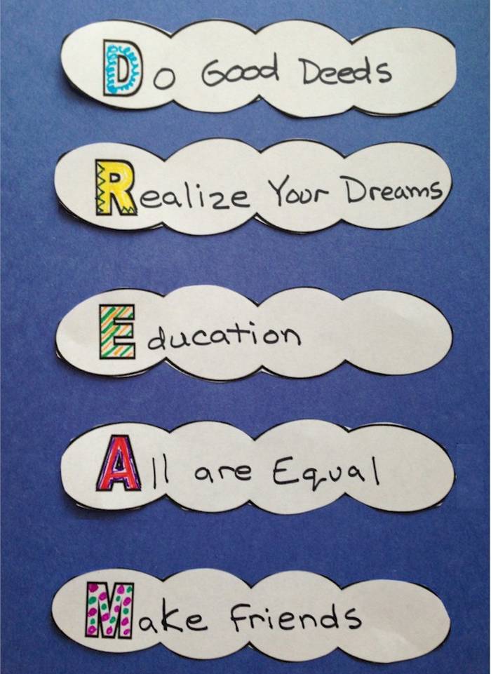Acrostic poem using the word DREAM (Martin Luther King activities)