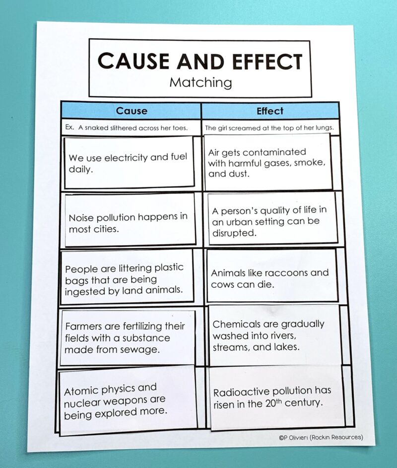 example of matching pairs of cause and effect cards for a cause and effect lesson plan 
