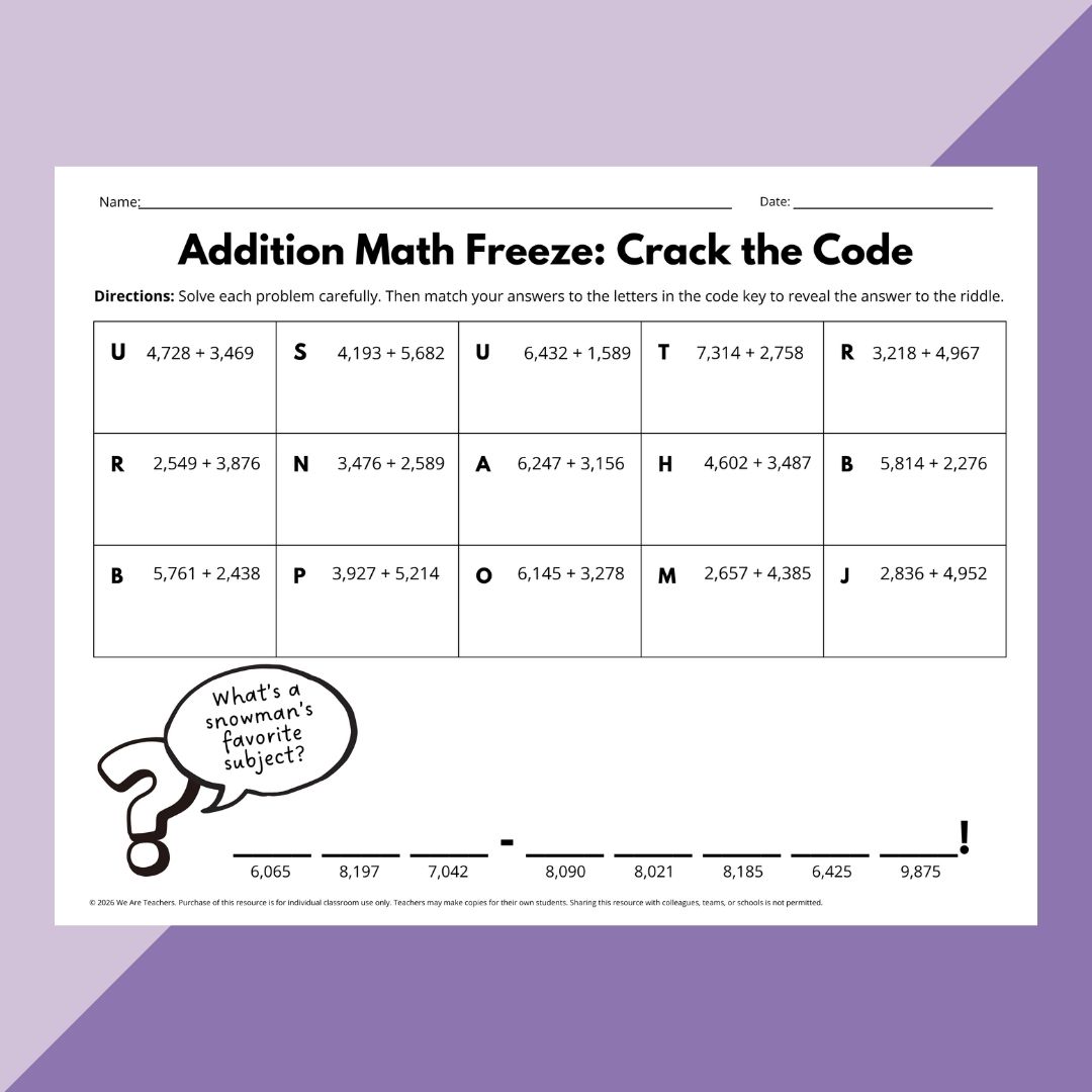 Image of a worksheet from the Math Jokes Puzzle Worksheet Bundle.