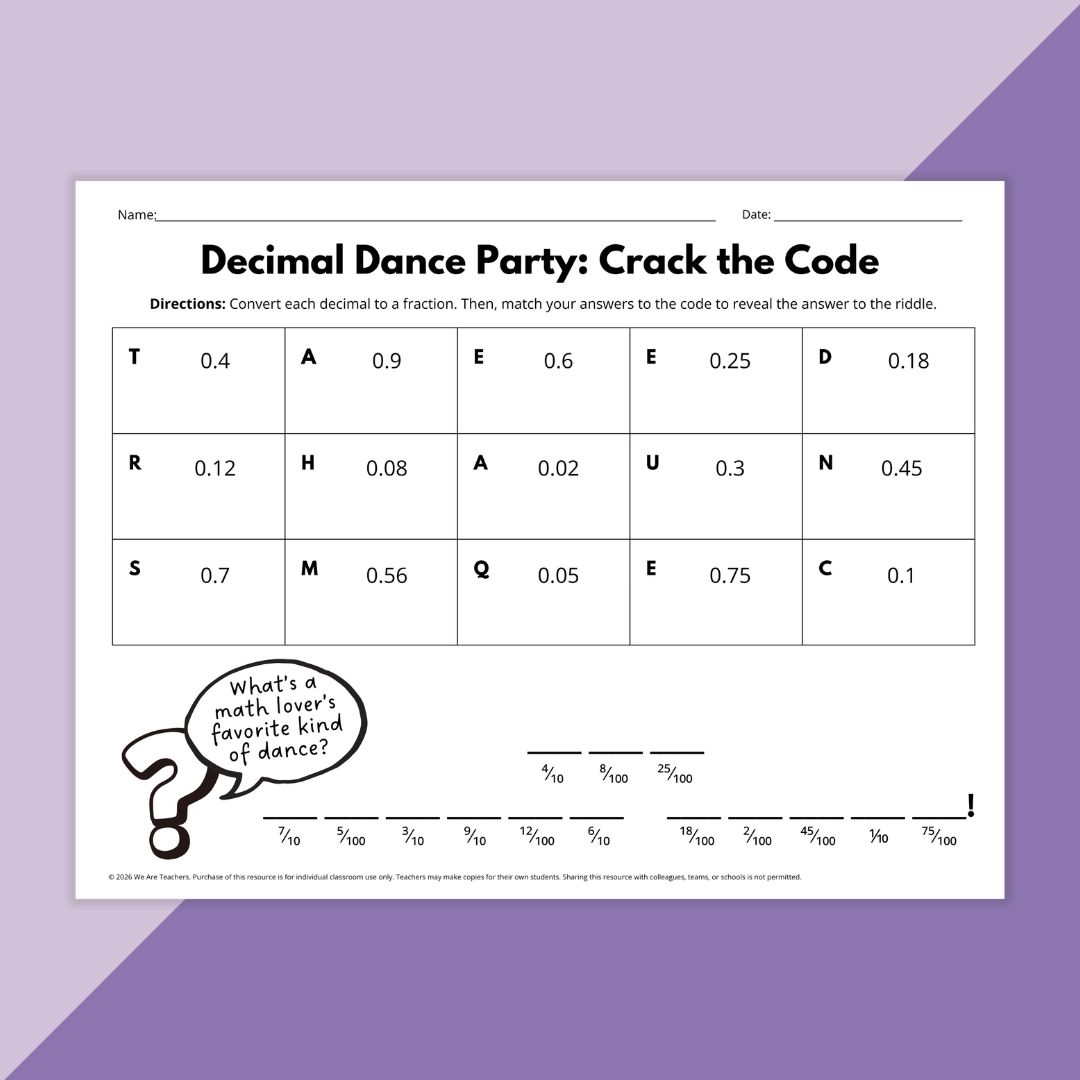 Image of a worksheet from the Math Jokes Puzzle Worksheet Bundle.