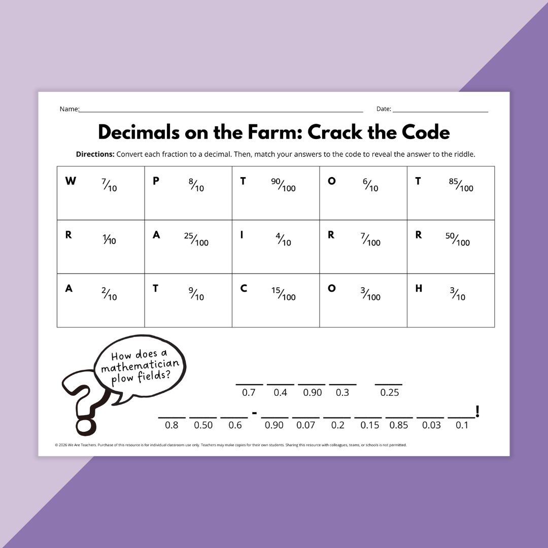 Image of a worksheet from the Math Jokes Puzzle Worksheet Bundle.