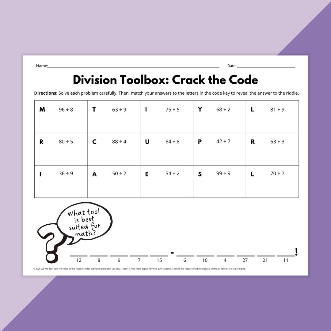 Image of a worksheet from the Math Jokes Puzzle Worksheet Bundle.