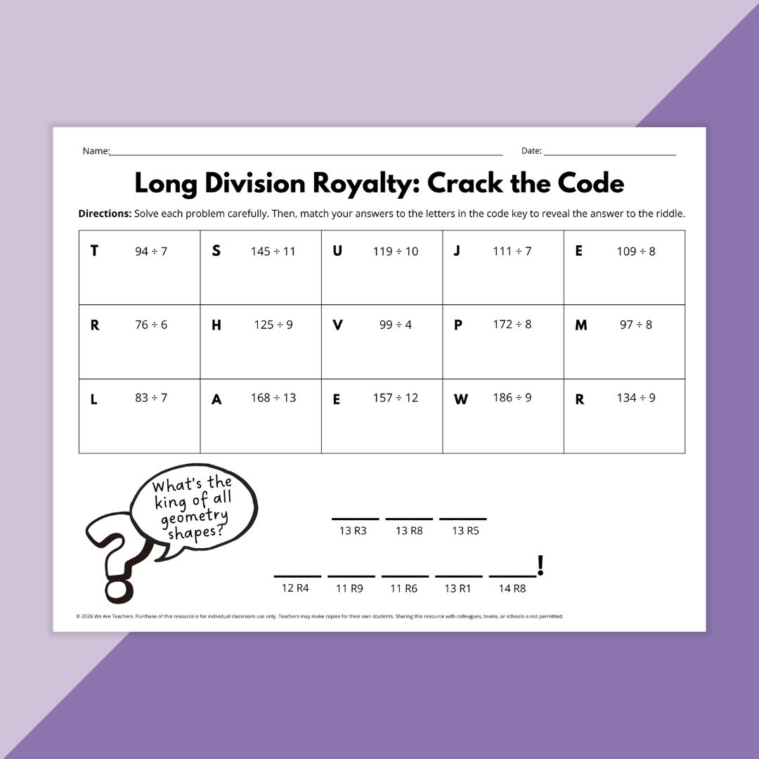 Image of a worksheet from the Math Jokes Puzzle Worksheet Bundle.