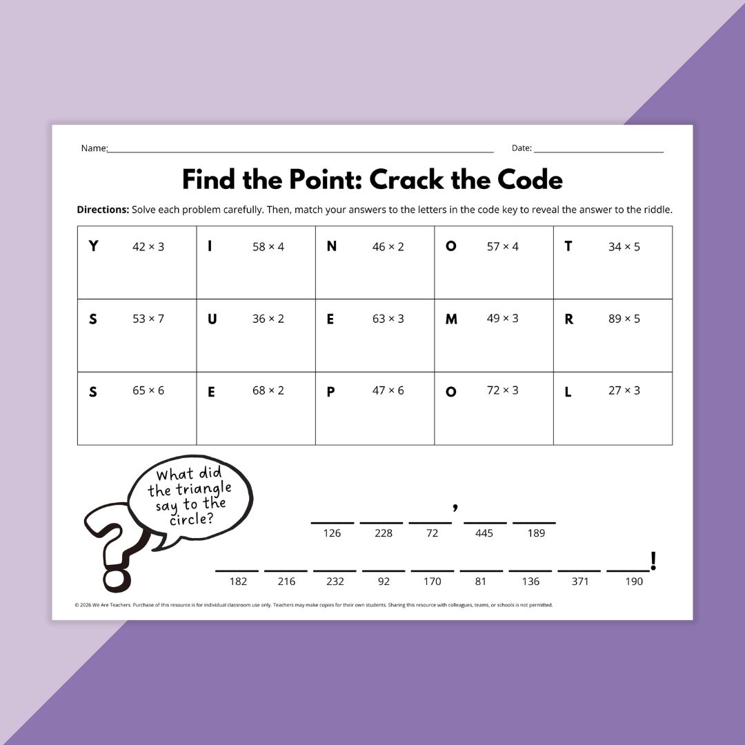 Image of a worksheet from the Math Jokes Puzzle Worksheet Bundle.