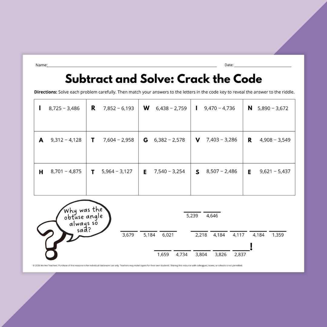 Image of a worksheet from the Math Jokes Puzzle Worksheet Bundle.