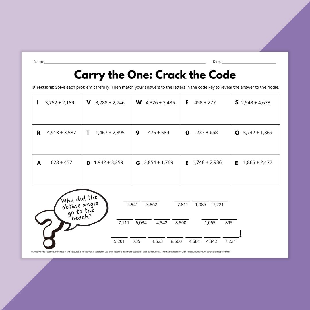 Image of a worksheet from the Math Jokes Puzzle Worksheet Bundle.