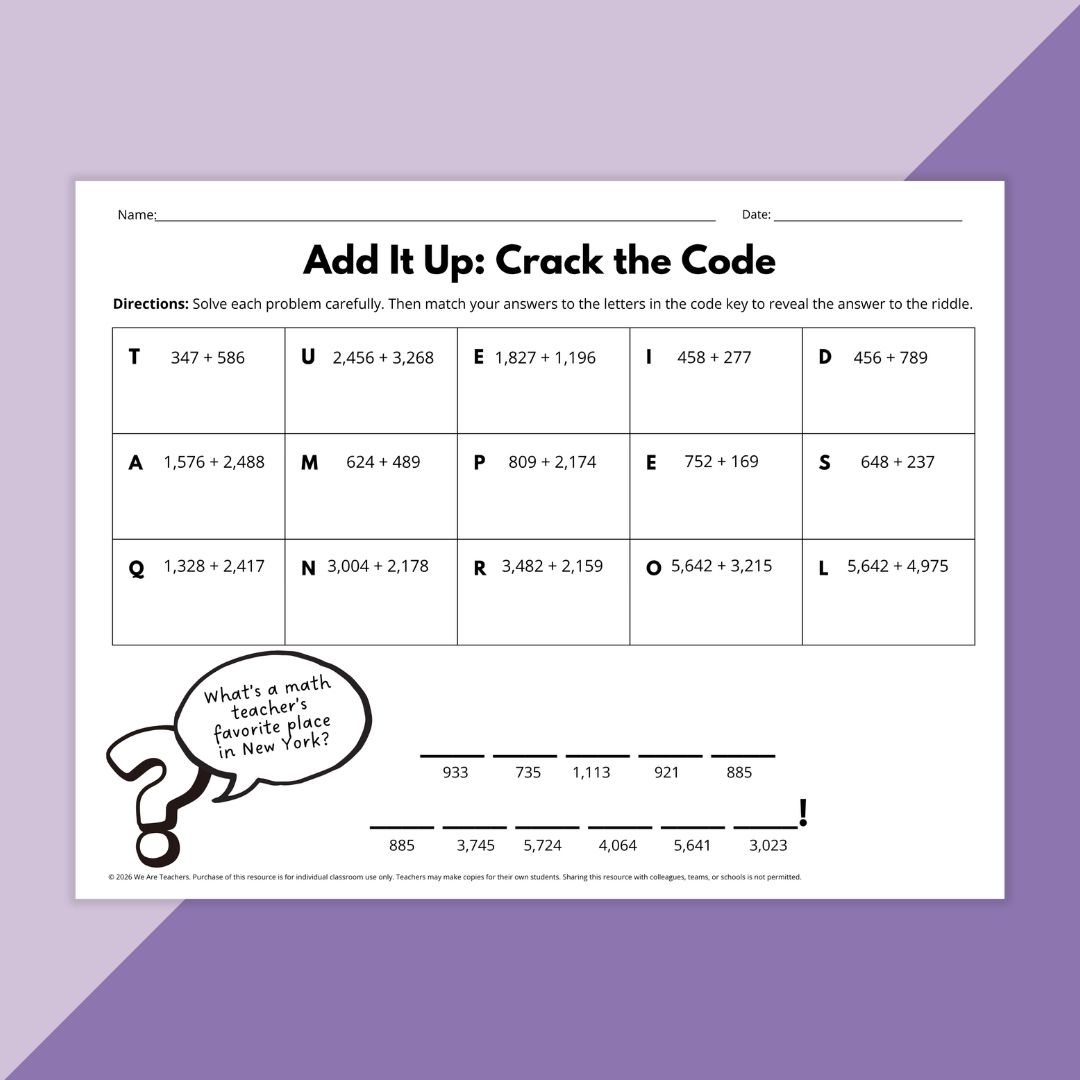Image of a worksheet from the Math Jokes Puzzle Worksheet Bundle.