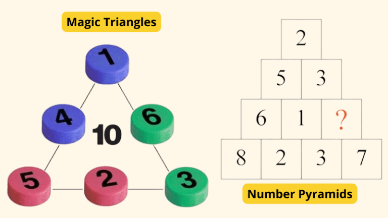 Examples of math tricks such as a math triangle and number pyramid.
