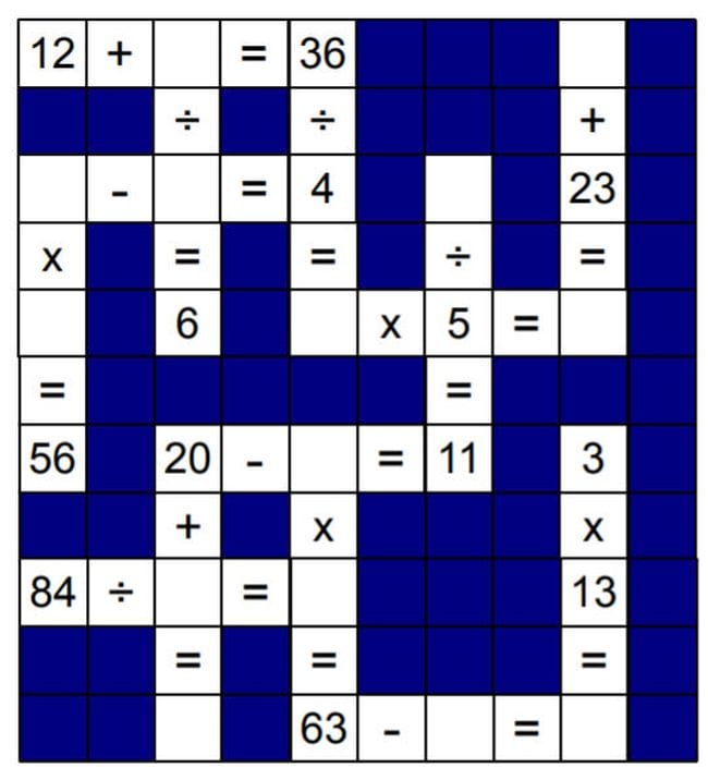 Crossword puzzles with math equations instead of words (Math Puzzles)