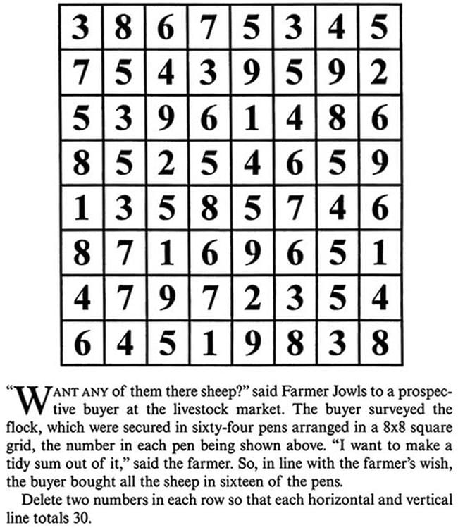 8x8 grid with single-digit number in each square- math tricks 