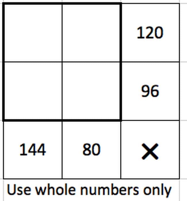 9-square puzzle with numbers and a multiplication symbol