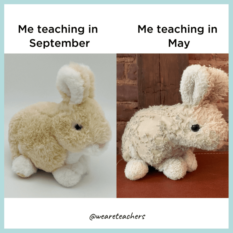 Teaching in September vs. May end-of-school-year memes