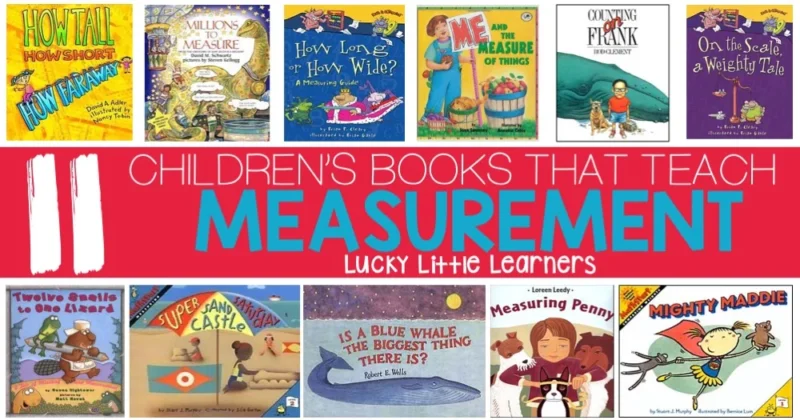 A collage of different books for children that teach measurement 