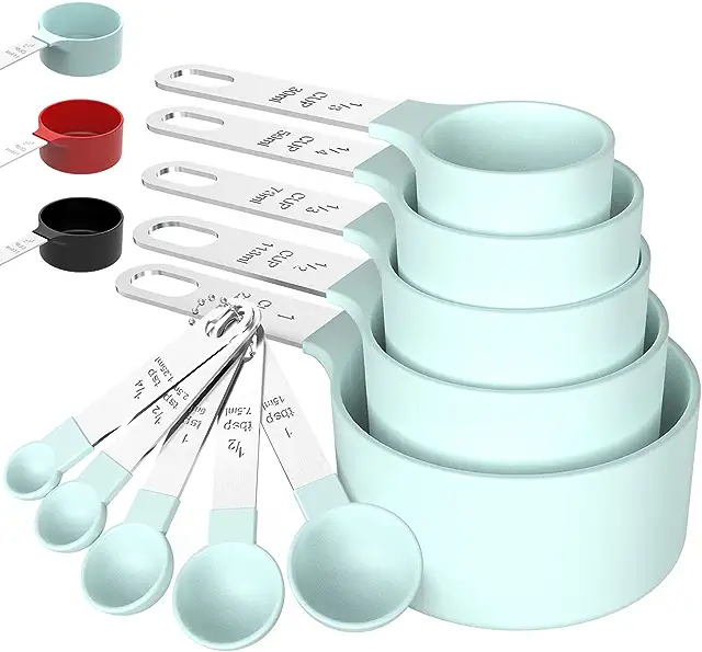 set of measuring cups and spoons for teaching fractions 