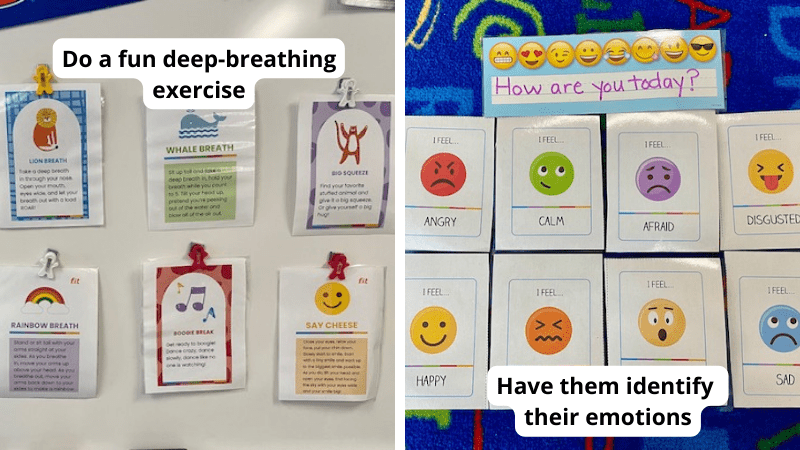 Collage of Sanford fit resources with text 'Try a fun deep-breathing exercise' and 'Have them identify their emotions' 