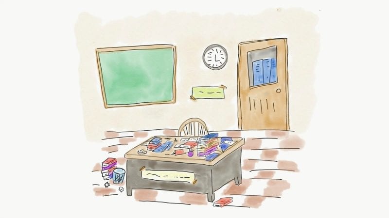 Drawing of a classroom teacher's desk.