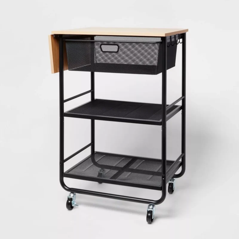metal storage cart with wood top for teacher rolling cart 