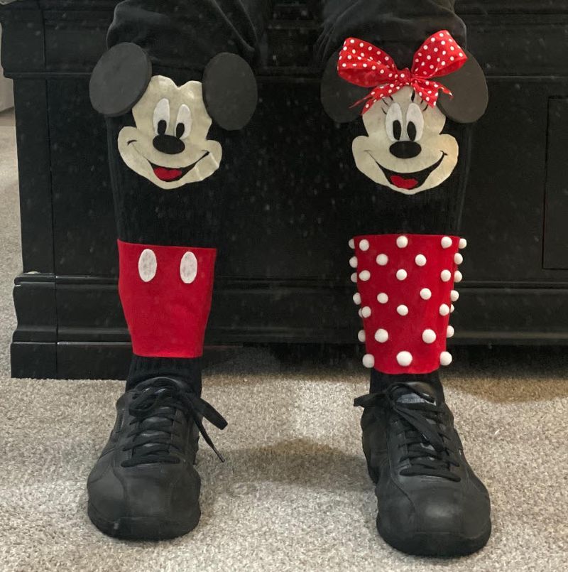 DIY Mickey and Minnie Mouse socks with 3-D elements