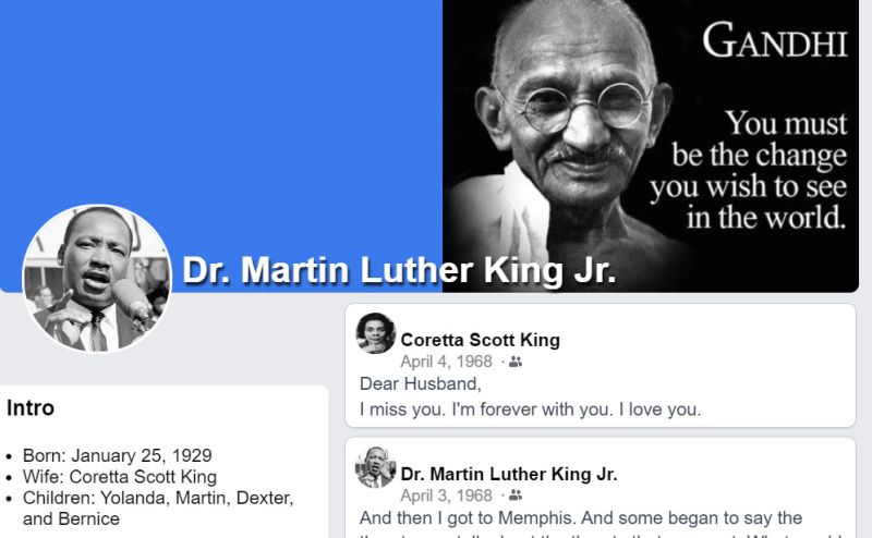 A fake Facebook page for Dr. Martin Luther King, Jr.