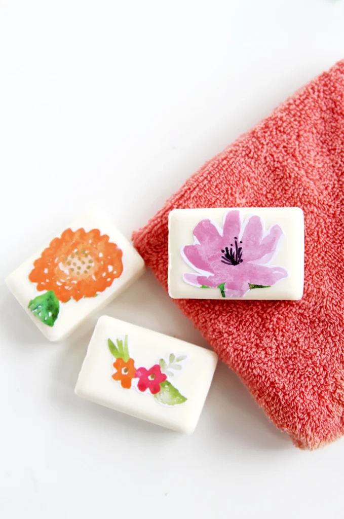 soap with decoupaged flowers on them 