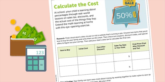 Calculate the Cost printable activity for teaching real-life money skills