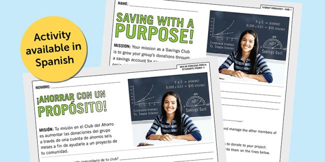 Free printable Saving With a Purpose money activity for kids and teens