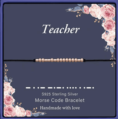 Black morse code teacher bracelet with gold beads
