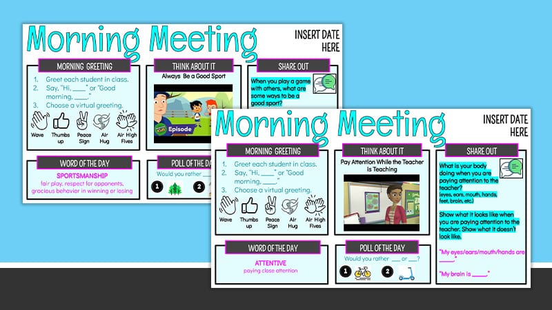 Splay of morning meeting Google Slides for January