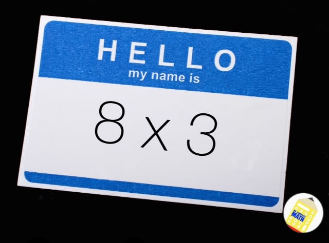 "Hello my name is 8x3" sticker (math facts games)