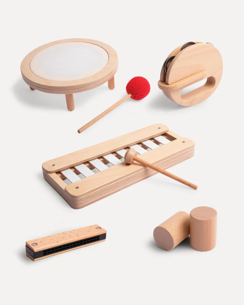 Wooden music instruments as example of Montessori toys