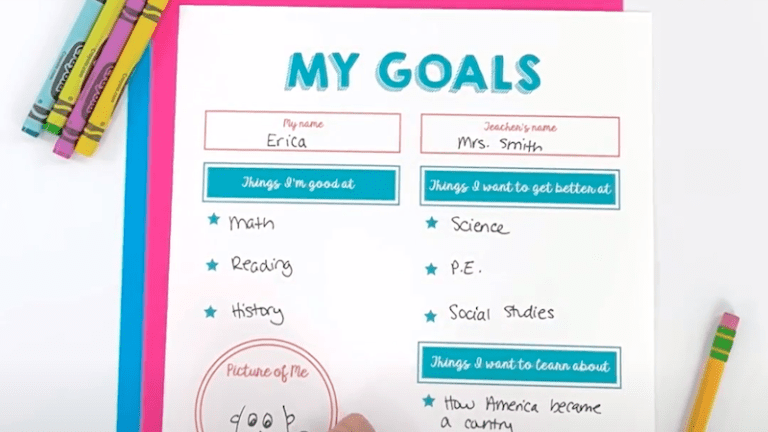 My goals worksheet filled in