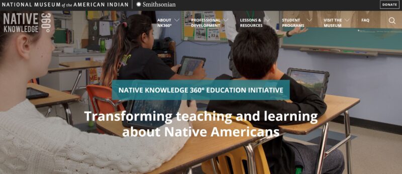 Screenshot of the homepage of the National Museum of the Native American