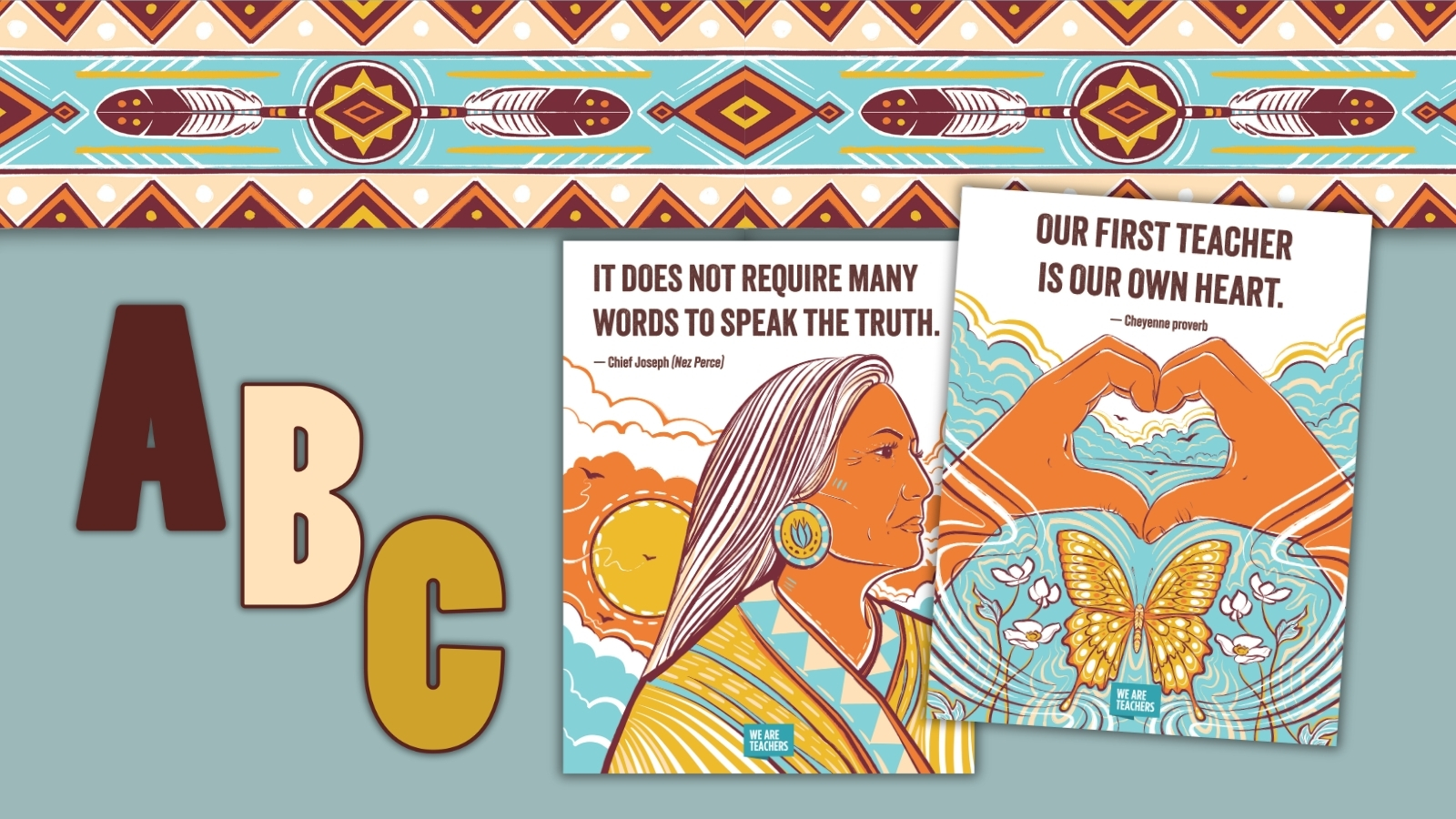 Native American Heritage Month bulletin board kit with quote posters and letter pieces